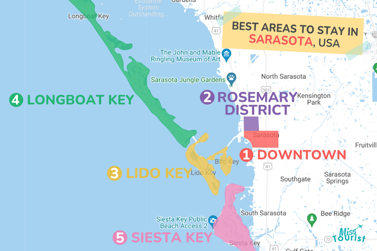 Map of best places to stay Sarasota